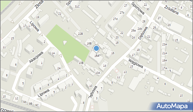 Katowice, Dębowa, 16A, mapa Katowic