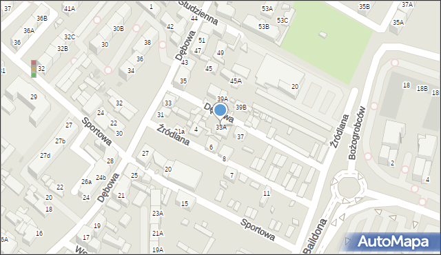 Katowice, Dębowa, 33A, mapa Katowic