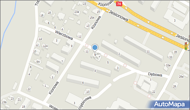 Kielce, Dębowa, 9, mapa Kielc