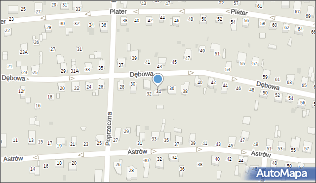 Knurów, Dębowa, 34, mapa Knurów