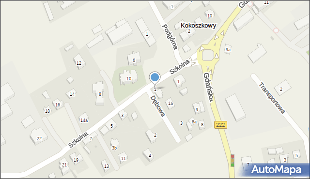 Kokoszkowy, Dębowa, 1, mapa Kokoszkowy