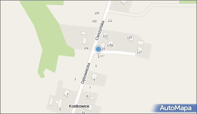 Kostkowice, Dębowiecka, 1, mapa Kostkowice