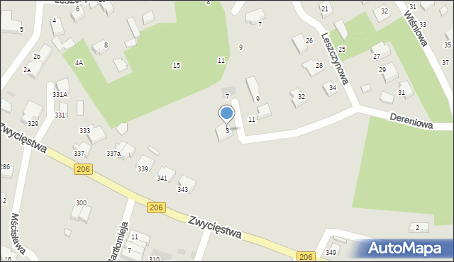 Koszalin, Dereniowa, 3, mapa Koszalina