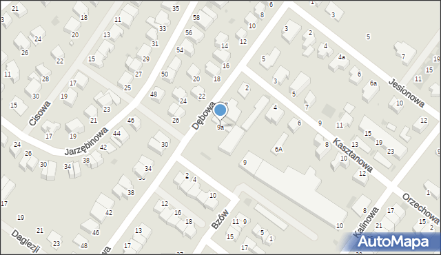 Koszalin, Dębowa, 9a, mapa Koszalina