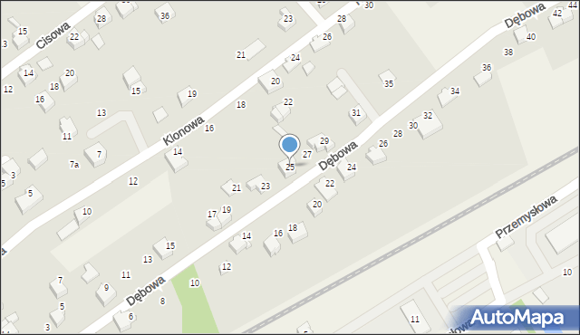 Kozy, Dębowa, 25, mapa Kozy
