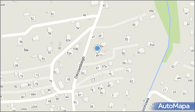 Krosno, Decowskiego Stanisława, ks., 57, mapa Krosna