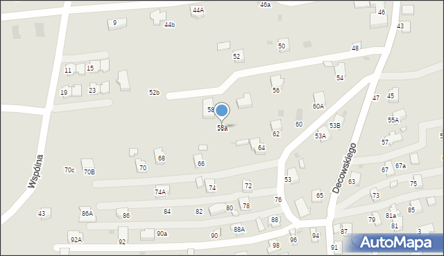 Krosno, Decowskiego Stanisława, ks., 58a, mapa Krosna