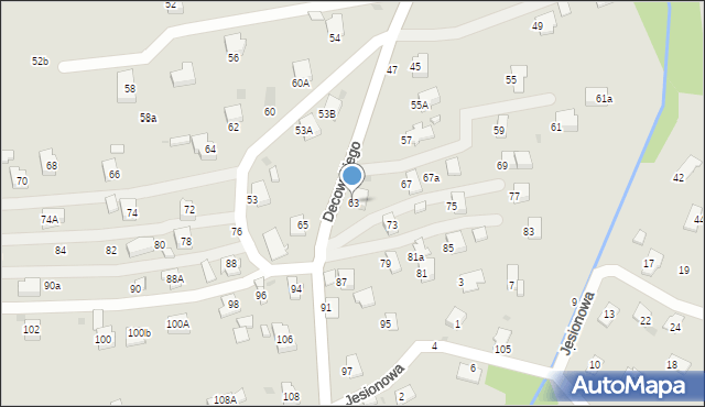 Krosno, Decowskiego Stanisława, ks., 63, mapa Krosna