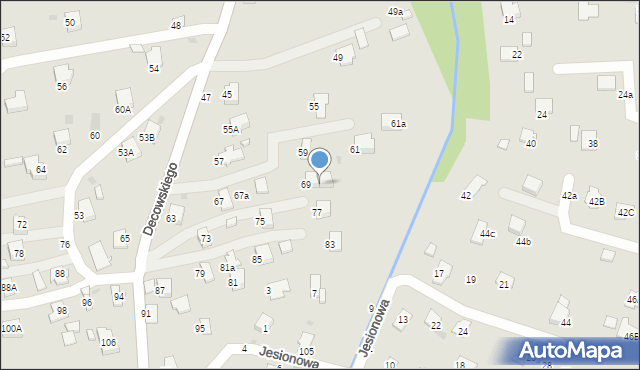 Krosno, Decowskiego Stanisława, ks., 71, mapa Krosna