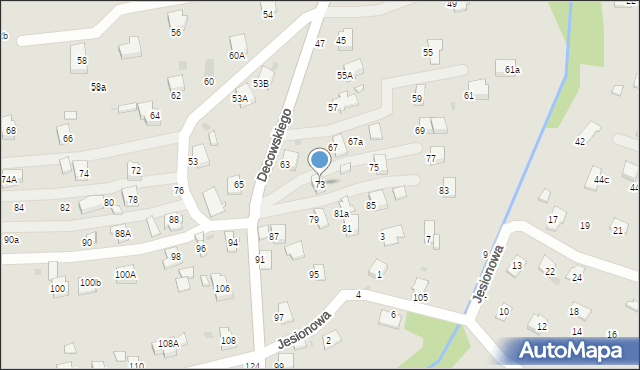 Krosno, Decowskiego Stanisława, ks., 73, mapa Krosna