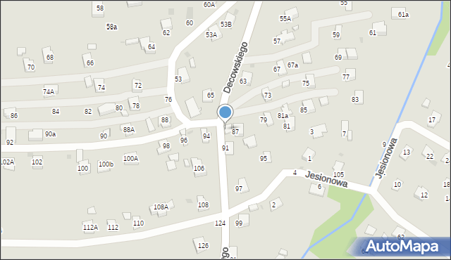 Krosno, Decowskiego Stanisława, ks., 89, mapa Krosna