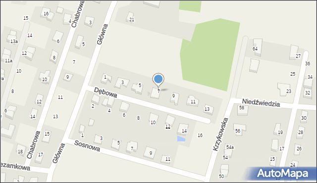Krzyków, Dębowa, 7, mapa Krzyków