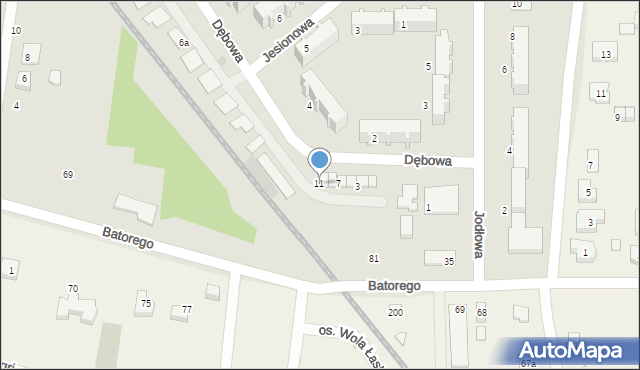 Łask, Dębowa, 11, mapa Łask