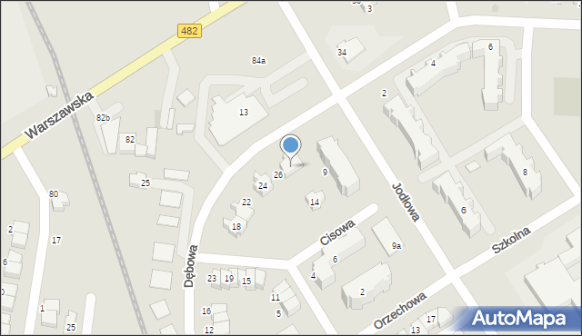 Łask, Dębowa, 28, mapa Łask