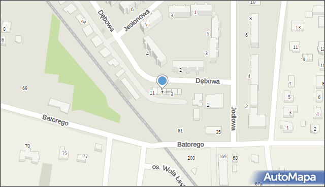 Łask, Dębowa, 7, mapa Łask