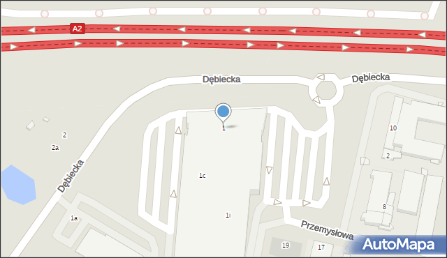 Luboń, Dębiecka, 1, mapa Luboń