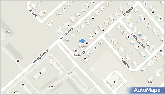 Międzyrzec Podlaski, Dębowa, 20, mapa Międzyrzec Podlaski