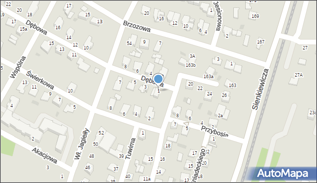 Mielec, Dębowa, 1, mapa Mielca