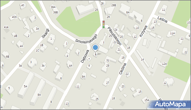 Milanówek, Dębowa, 5, mapa Milanówek