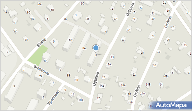 Milanówek, Dębowa, 8, mapa Milanówek