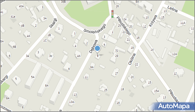 Milanówek, Dębowa, 9, mapa Milanówek