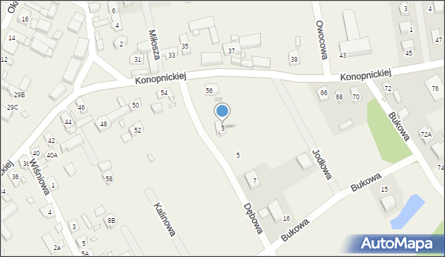 Modrzyca, Dębowa, 3, mapa Modrzyca