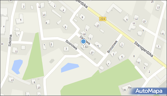 Nowa Karczma, Dębowa, 36, mapa Nowa Karczma