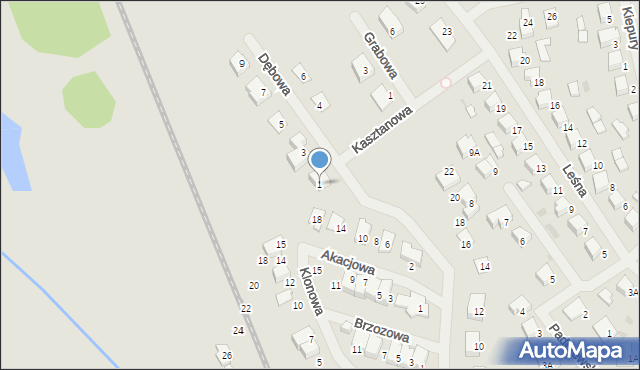 Olecko, Dębowa, 1, mapa Olecko