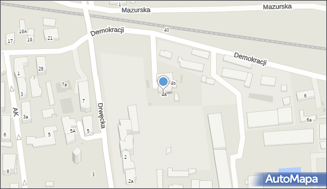 Ostróda, Demokracji, 4a, mapa Ostróda