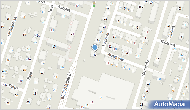 Piastów, Dębowa, 32, mapa Piastów