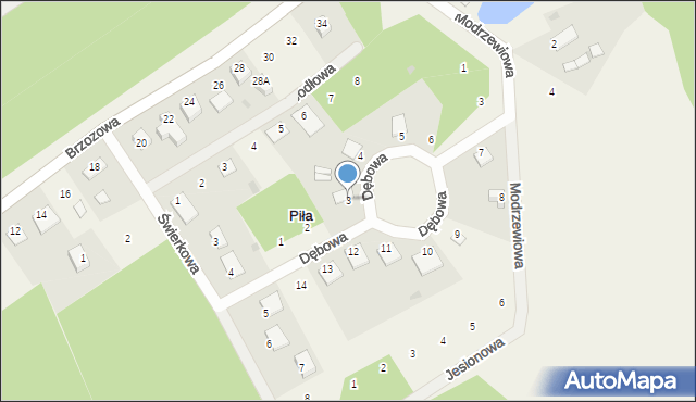 Piła, Dębowa, 3, mapa Piły