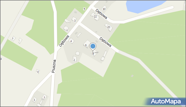 Pluski, Dębowa, 8, mapa Pluski