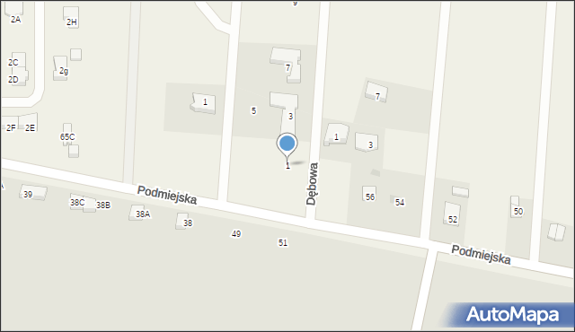 Radunica, Dębowa, 1, mapa Radunica