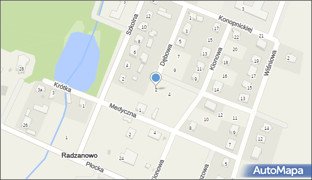 Radzanowo, Dębowa, 2, mapa Radzanowo