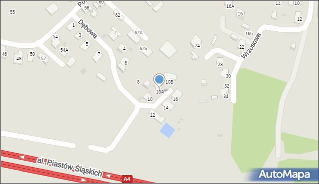 Ruda Śląska, Dębowa, 10A, mapa Rudy Śląskiej