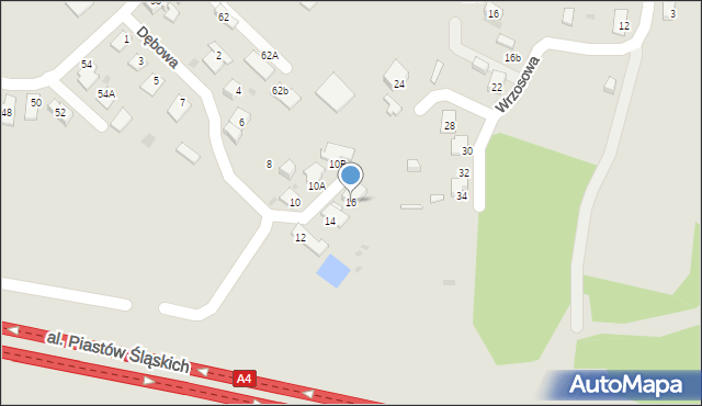 Ruda Śląska, Dębowa, 16, mapa Rudy Śląskiej