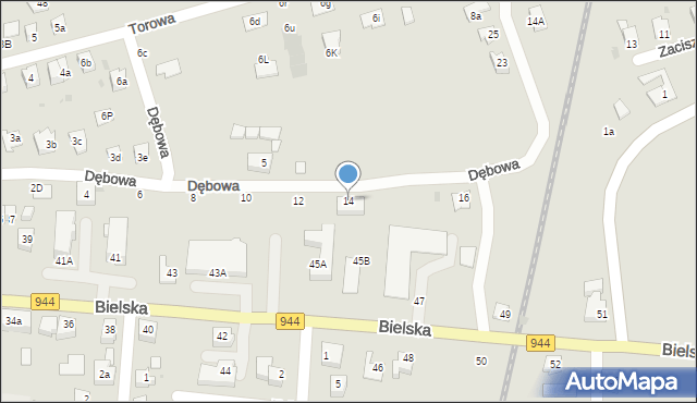 Skoczów, Dębowa, 14, mapa Skoczów