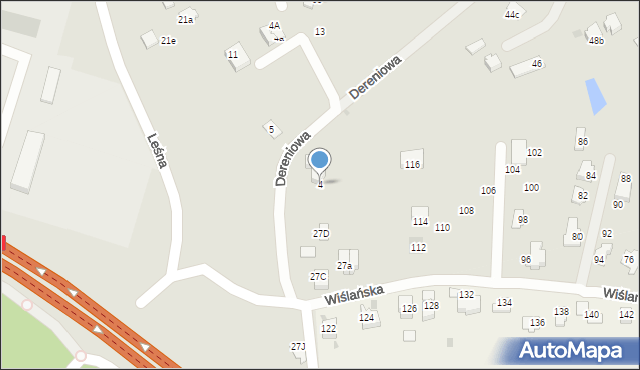 Skoczów, Dereniowa, 4, mapa Skoczów