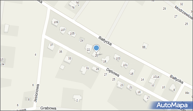 Stare Bielice, Dębowa, 20, mapa Stare Bielice