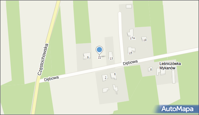 Stary Cykarzew, Dębowa, 11, mapa Stary Cykarzew