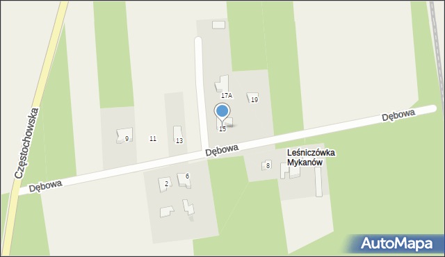 Stary Cykarzew, Dębowa, 15, mapa Stary Cykarzew