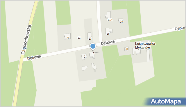 Stary Cykarzew, Dębowa, 6, mapa Stary Cykarzew