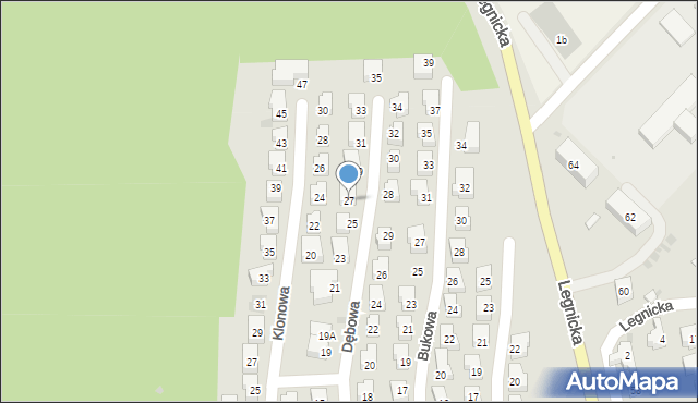 Strzegom, Dębowa, 27, mapa Strzegom