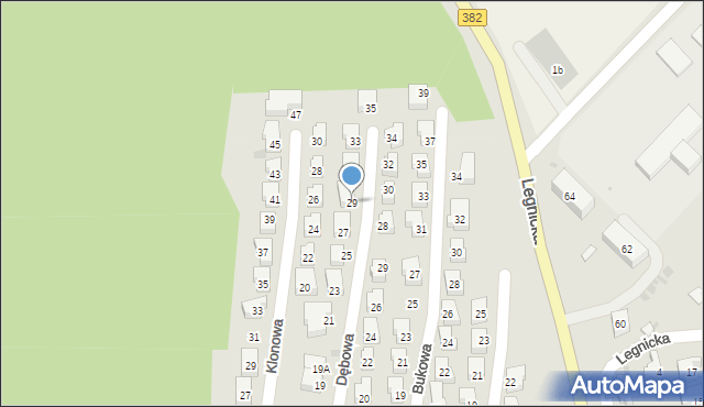 Strzegom, Dębowa, 29, mapa Strzegom