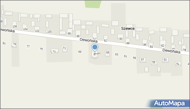 Szewce, Dewońska, 67, mapa Szewce
