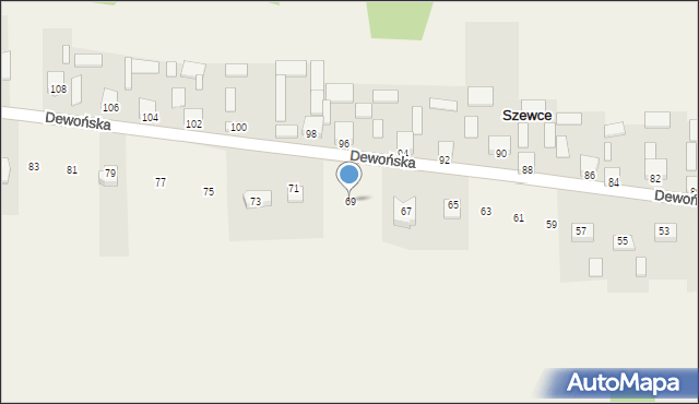 Szewce, Dewońska, 69, mapa Szewce