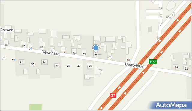 Szewce, Dewońska, 72, mapa Szewce