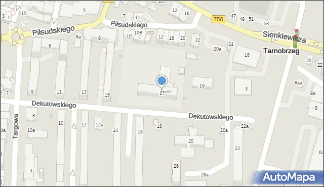 Tarnobrzeg, Dekutowskiego-Zapory Hieronima, mjr., 17, mapa Tarnobrzegu