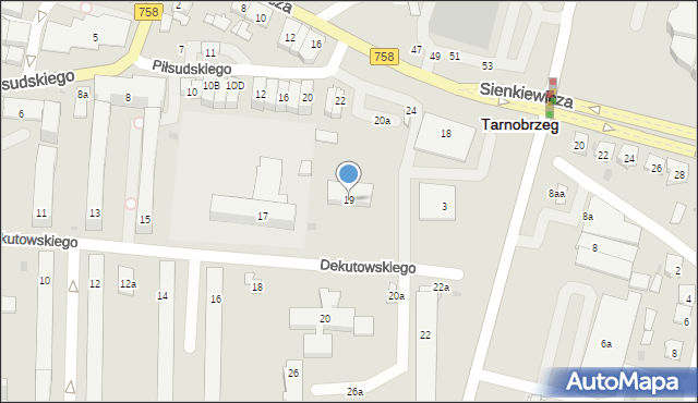 Tarnobrzeg, Dekutowskiego-Zapory Hieronima, mjr., 19, mapa Tarnobrzegu