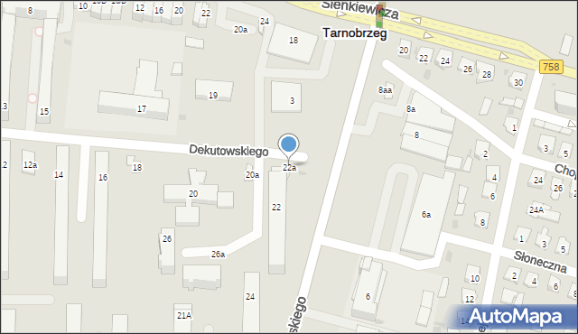 Tarnobrzeg, Dekutowskiego-Zapory Hieronima, mjr., 22a, mapa Tarnobrzegu